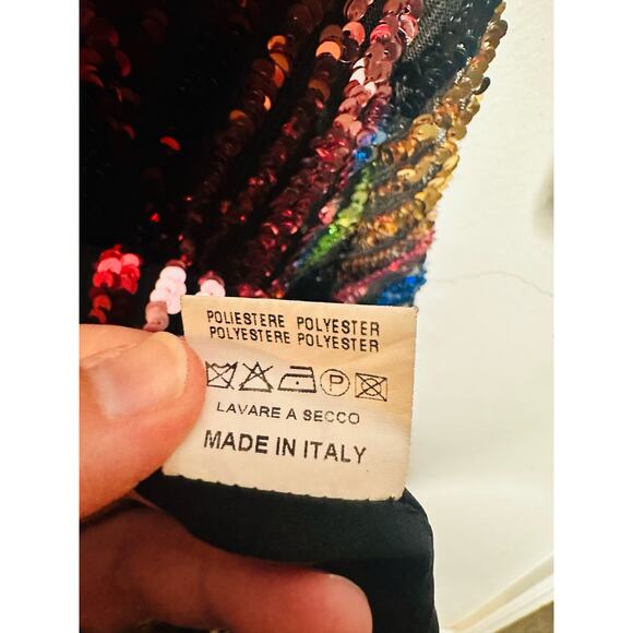 ALCOOLIQUE Peyton Tubolar Black Rainbow Stripe Sequin Mesh Backless Mini Dress10 - Picture 15 of 16